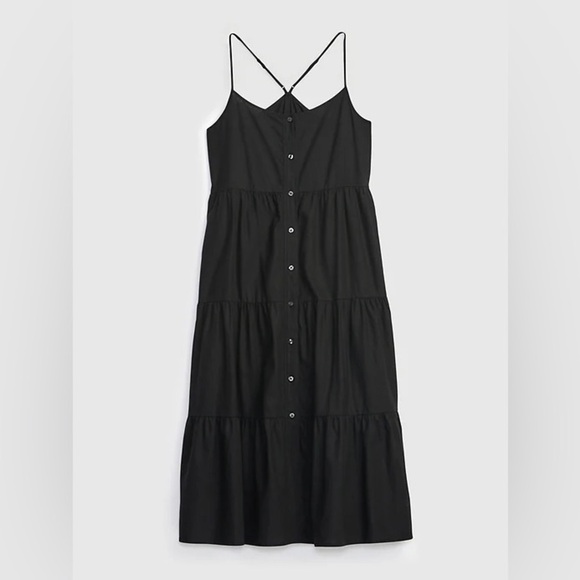 GAP Black Linen Blend Tiered Midi Dress XXS | XS Spaghetti Strap - Picture 1 of 12
